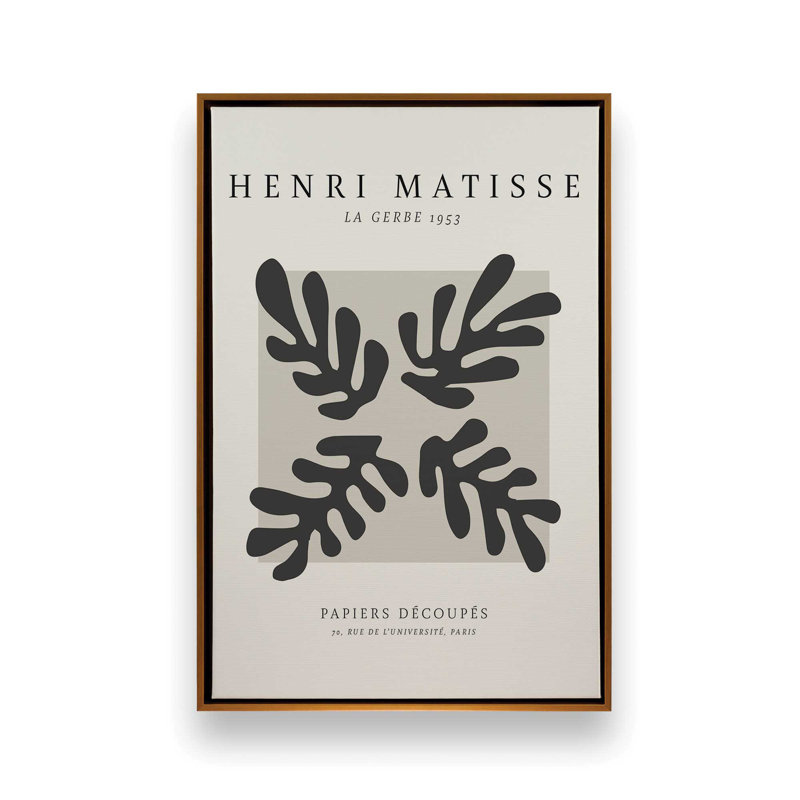 Affiche La Gerbe en noir Matisse, H 30,75 po x l 20,75 po x P 1,75 po, Cadre flottant or poli