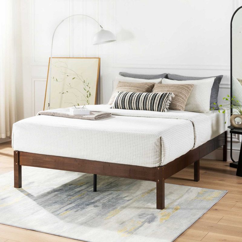 Lit plateforme en bois de bambou 14 ", Double, Café