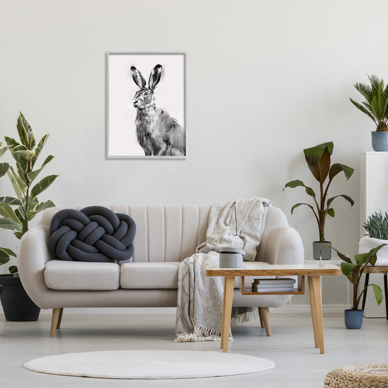 «Large Wild Hare Portrait», impression noir sur blanc, Estampe numérique Farmhouse, H 30 po x l 24 po x P 1,5 po
