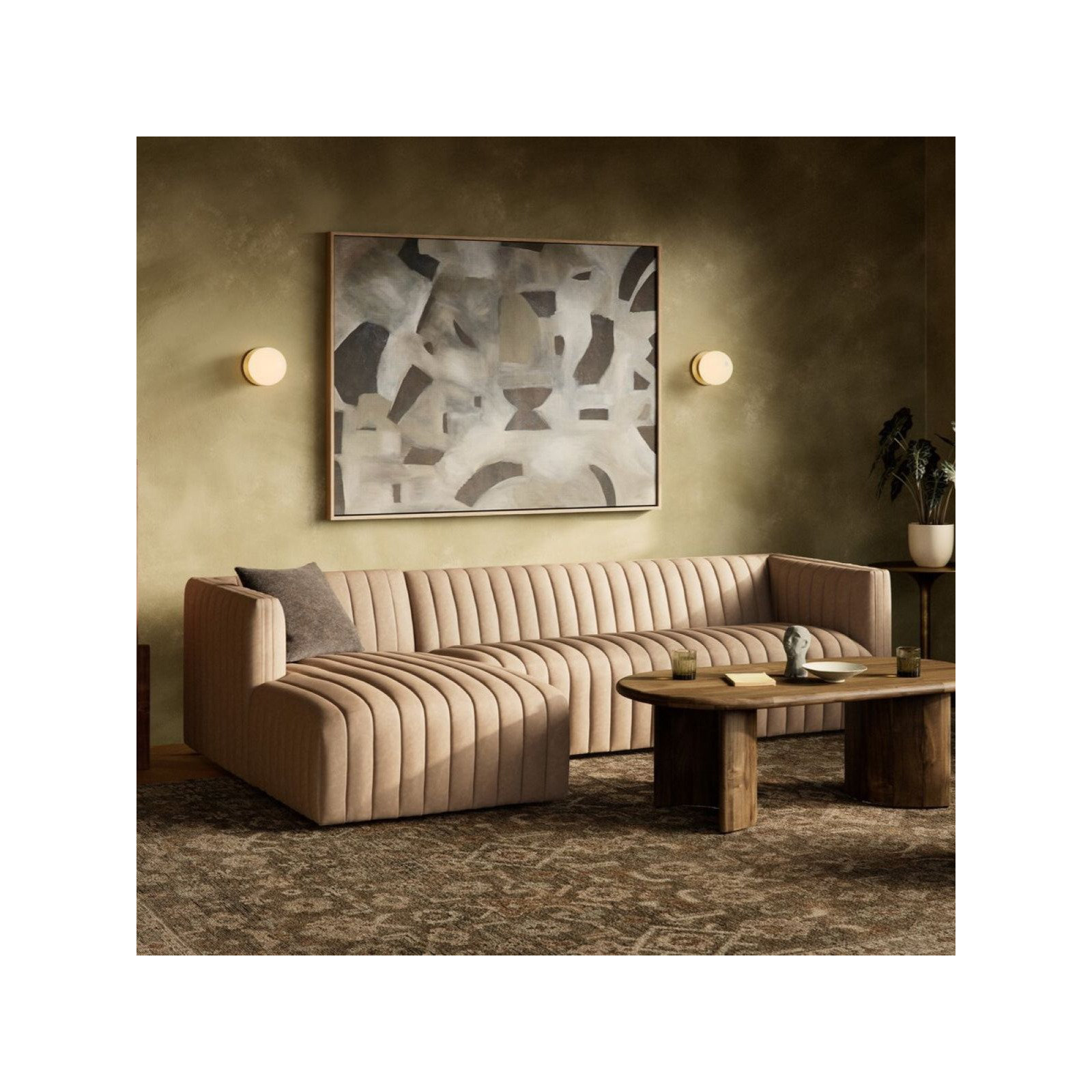 Brandt Upholstered Chaise L-Sectional, Palermo Drift Genuine Leather, Left Hand Facing, 26.5" H x 105" W x 64" D