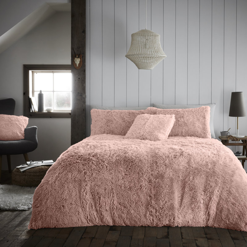 Solid Colour Duvet Cover Set with Pillowcases, Pink, Kingsize - 2 Standard Pillowcases
