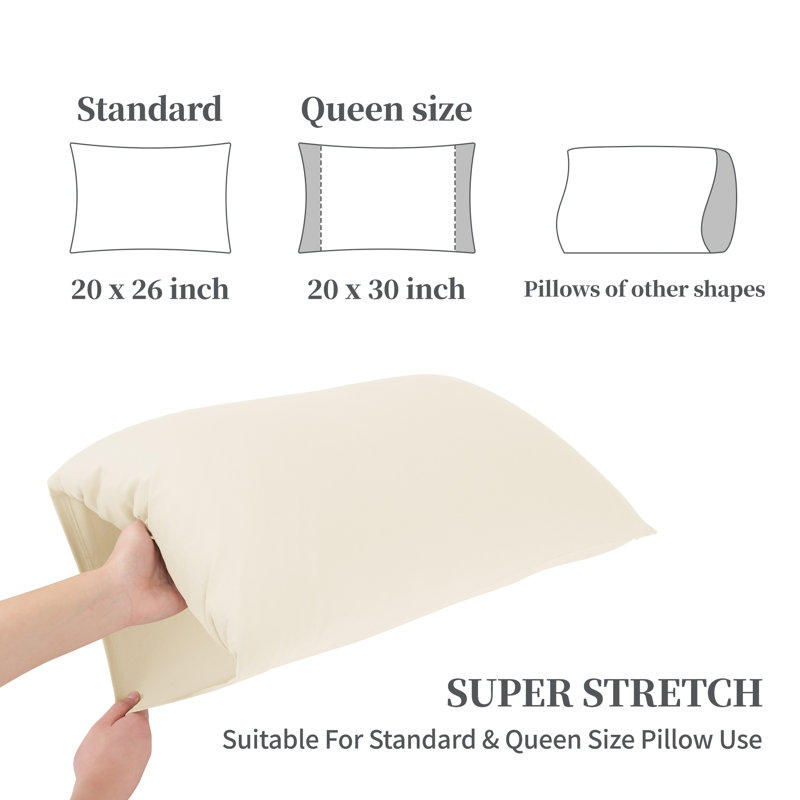 Taies d'oreiller en jersey extensible avec fermeture à enveloppe, Beige, Taies d'oreiller pour grand lit