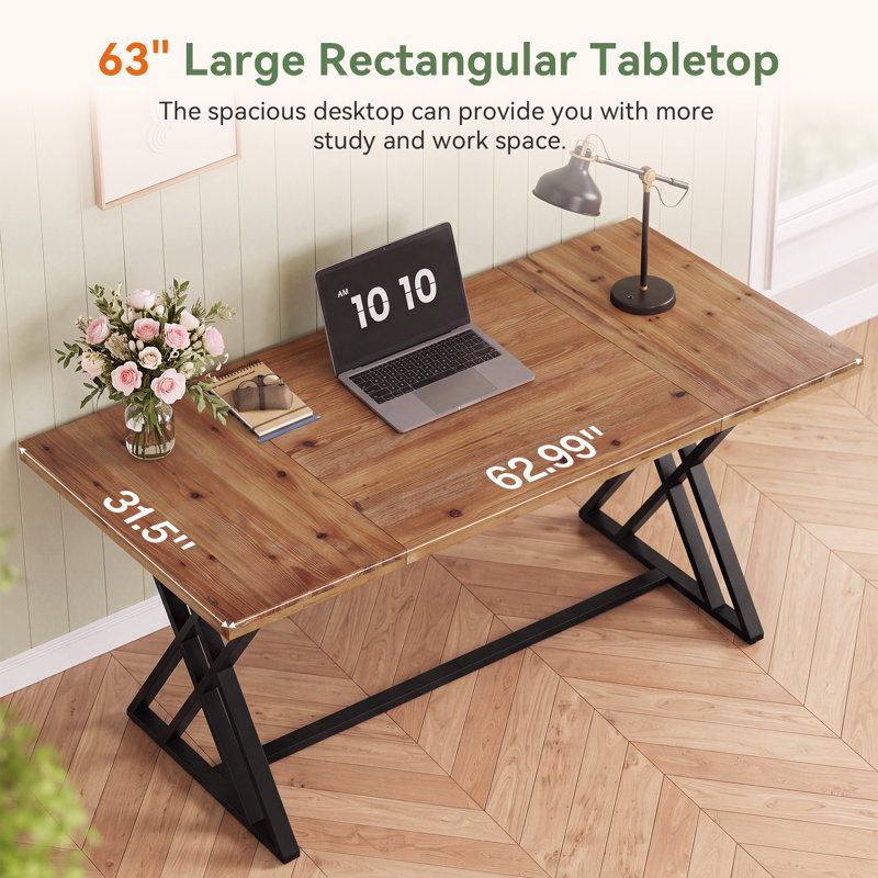 Solid Wood Steel Computer Desk