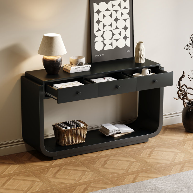 Canapé et console avec rangement, table d'entrée moderne en MDF noir