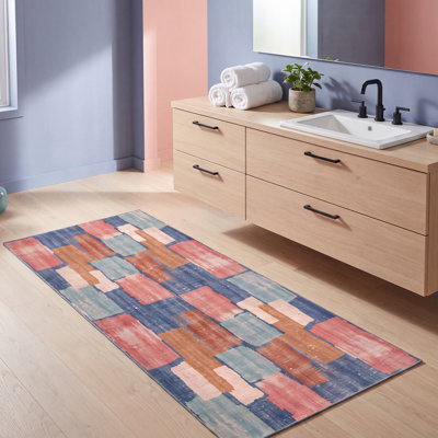 Tapis Ravensworth moderne à motif mosaïque mouchetée abstraite turquoise rose crème, antidérapant, à poils courts, pour intérieur et extérieur, adapté aux animaux domestiques, salon, chambre, salle à manger, entrée, couloir, bureau, lavable