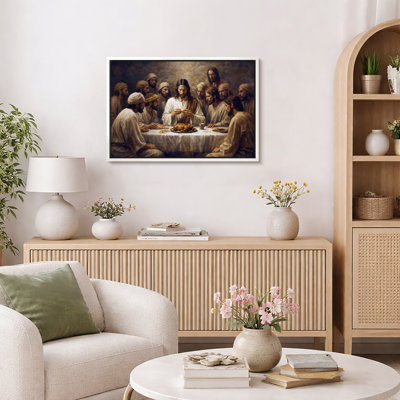 Religious Last Supper Biblical Scene Artwork, Dining Room Pictures, Framed Canvas Giclee Print Wall Art