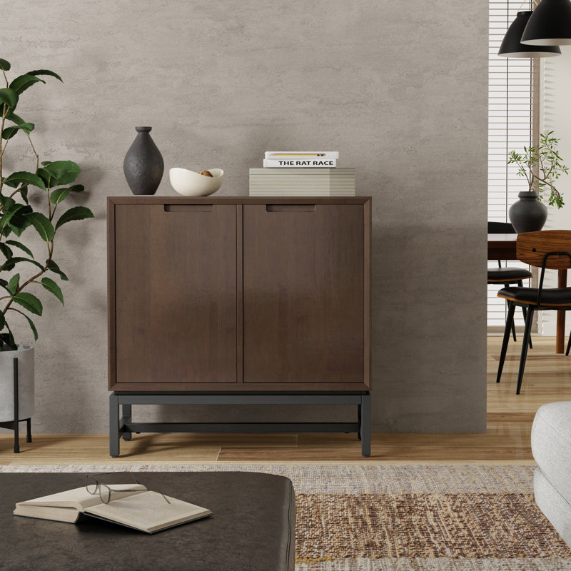 Banting 32"W Solid Wood Modern Industrial Low Storage Cabinet with Metal Base and Adjustable Shelves