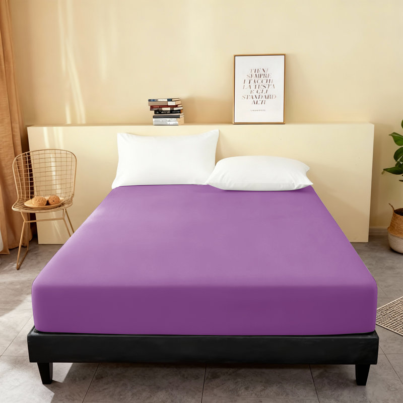 Super Soft Microfiber Fitted Sheet – 25cm Deep Pocket, Brushed Finish, Double (4'6), Purple