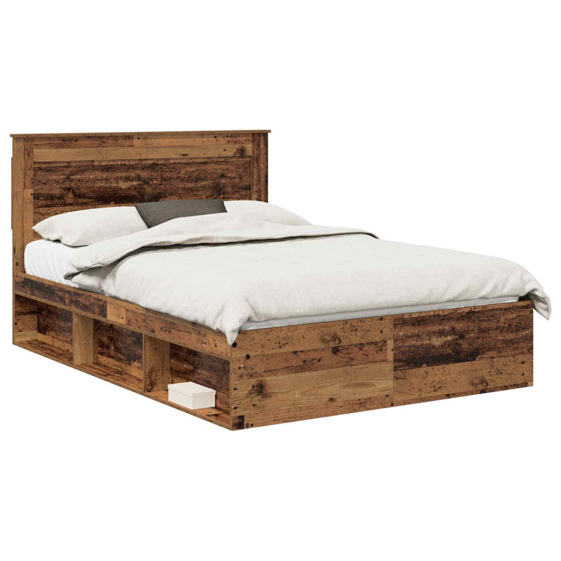 Solid Wood Bed Frame, 140 x 190cm, Old Wood