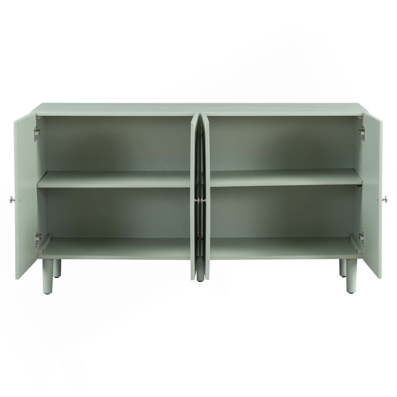 Elegant Four-Door Sideboard With Wavy Pattern Doors,Cylindrical Legs,And Sleek Metal Handles,Adjustable,Suitable For Study,Entryway And Living Room