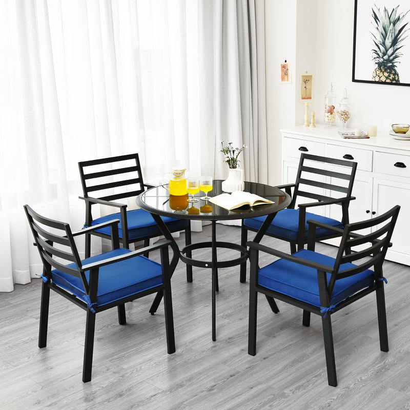 Ensemble de salle à manger rond en fer 35 po pour 4 personnes avec coussins
