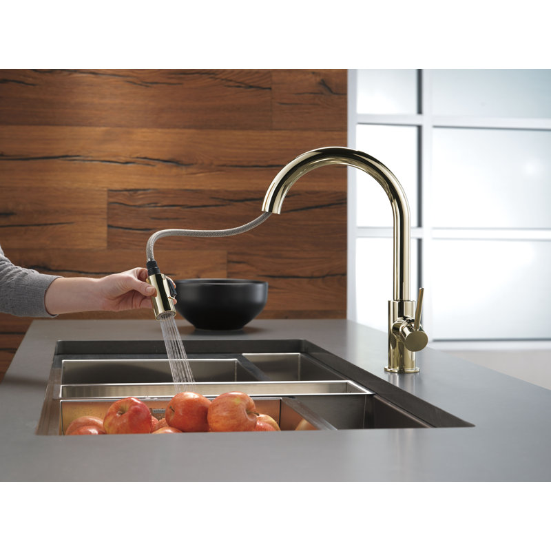 Robinet de cuisine à poignée simple rétractable, Nickel poli