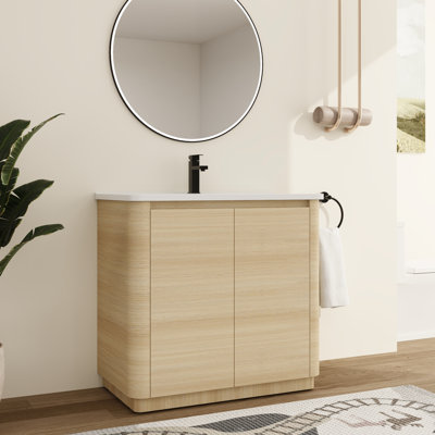 Ensemble de meuble-lavabo simple 36 po / 40 po avec plateau en céramique Ornar, meuble-lavabo simple autoportant avec lavabo en céramique