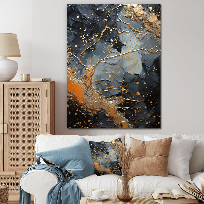 Décoration murale abstraite or et noir I - Collages abstraits, Toile tendue, H 20 po x l 12 po x P 1 po
