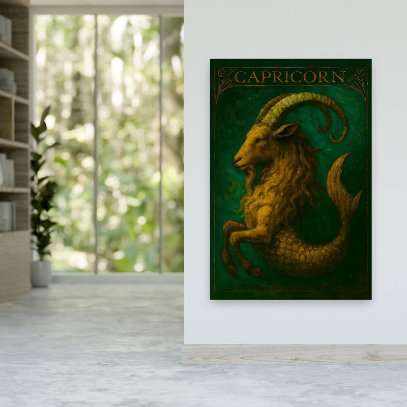 Mystical Capricorn Sea-Goat Abstract Contemporary Animal Landscape Wall Art Print 1 Piece Wrapped Canvas Wall Art