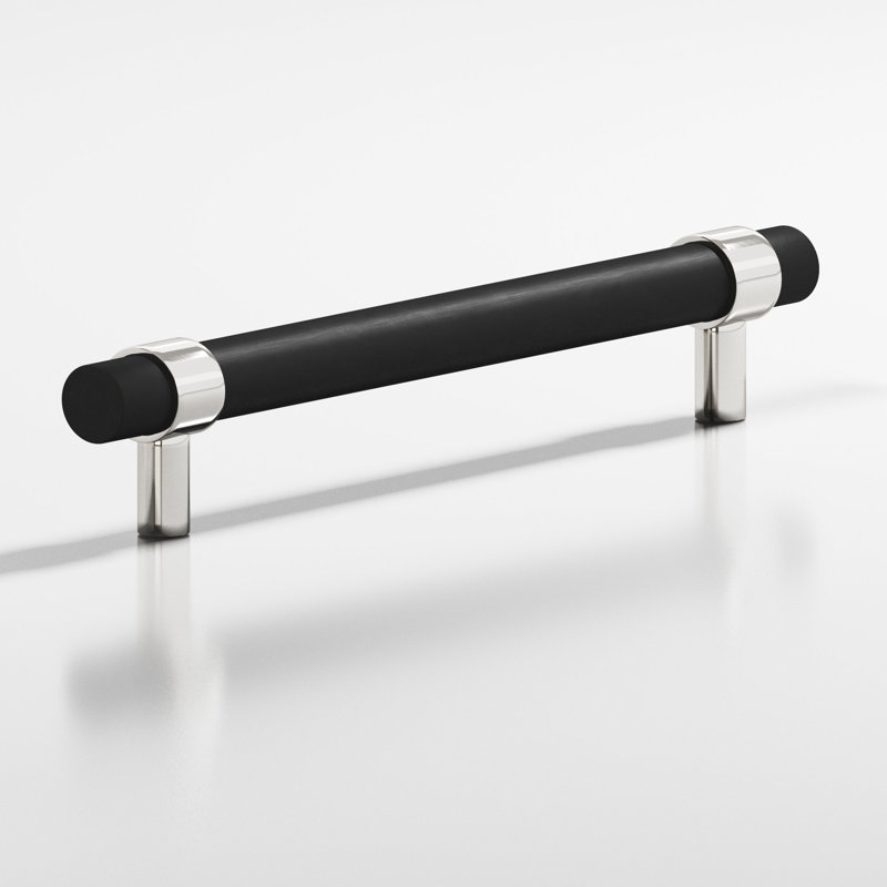 Round Collared Cabinet Pull With Straight Posts, Polished Nickel/Matte Satin Black