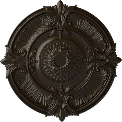 Médaillon de plafond à feuilles d'acanthe Endurathane Attica, diamètre extérieur 53 1/2 po x P 3 1/2 po (convient aux auvents jusqu'à 4 5/8 po), finition de foyer en pierre peinte à la main