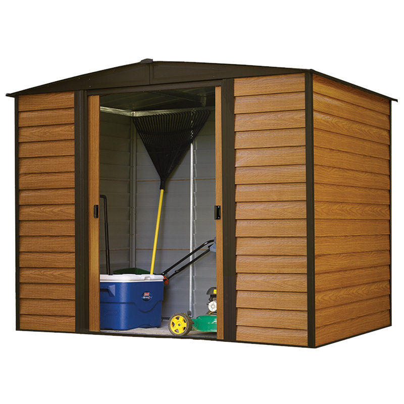 Remise de rangement en acier avec grain de bois de 8 x 6 pi Woodridge, H 8 pi P 6 pi po