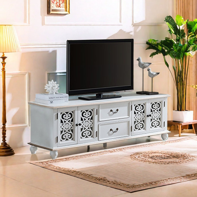 Meuble télé de style méditerranéen, Blanc, 70.86"