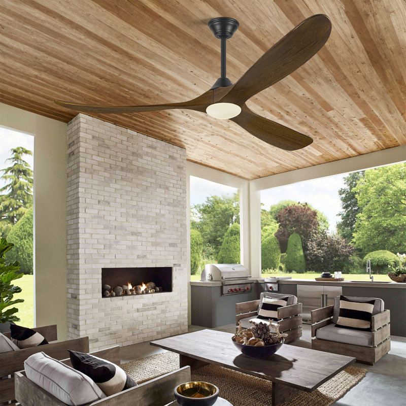 Smart Ceiling Fan With Light And Remote, Remote & App Control, Solid Wood Blades, Reversible Dc Motor, Walnut, 60" Wide