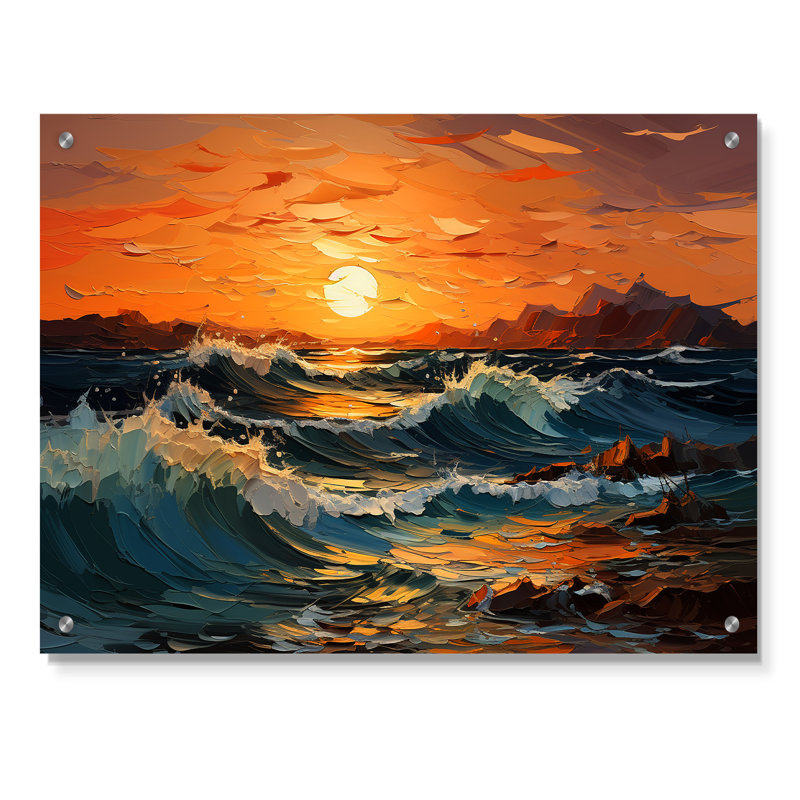 Abstrait lyrique orange sarcelle, coucher de soleil lyrique - abstraction lyrique, décoration murale acrylique