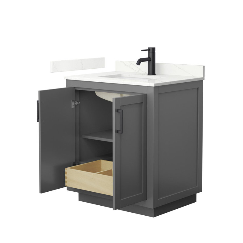 Miranda 30" Freestanding Single Bathroom Vanity with Quartz Top, Giotto Quartz, Dark Gray, Matte Black