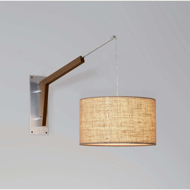 Talea Solid Wood Swing Arm Sconce, Brushed Aluminum/Walnut, Burlap