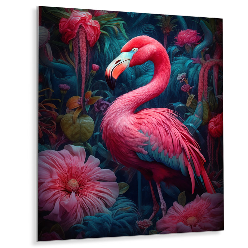 «Tropical Flamingo Grace III», reproduction d'art en métal animaux, H 20 po x l 12 po