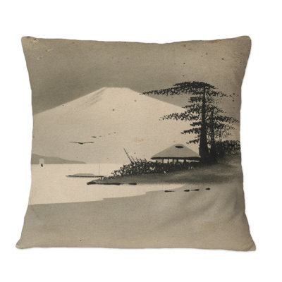 Winter Landscape With Fuji Mountain - Country Printed Throw Pillow