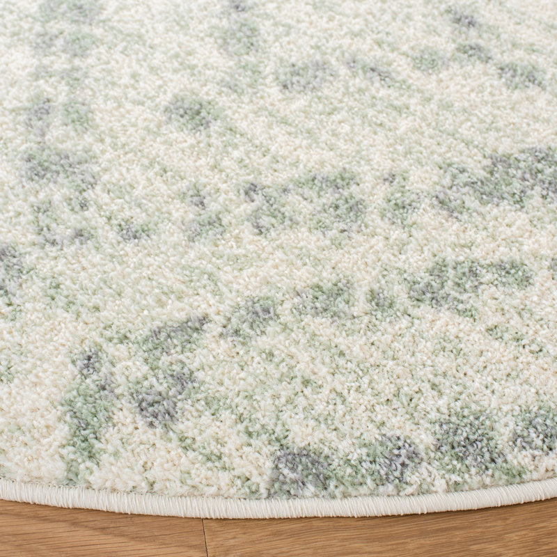 Tapis ivoire / vert à motif géométrique Almus, Rond 6 pi