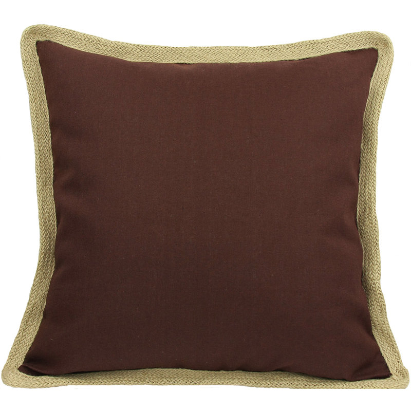 Classic Jute Trimmed Solid Throw Pillow, Chocolate, Feathers
