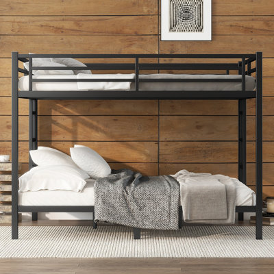 Metal Queen over Queen Bunk Bed for Teens and Adults, Space-Saving Design, Noise-Reduced, No Box Spring Needed, Black