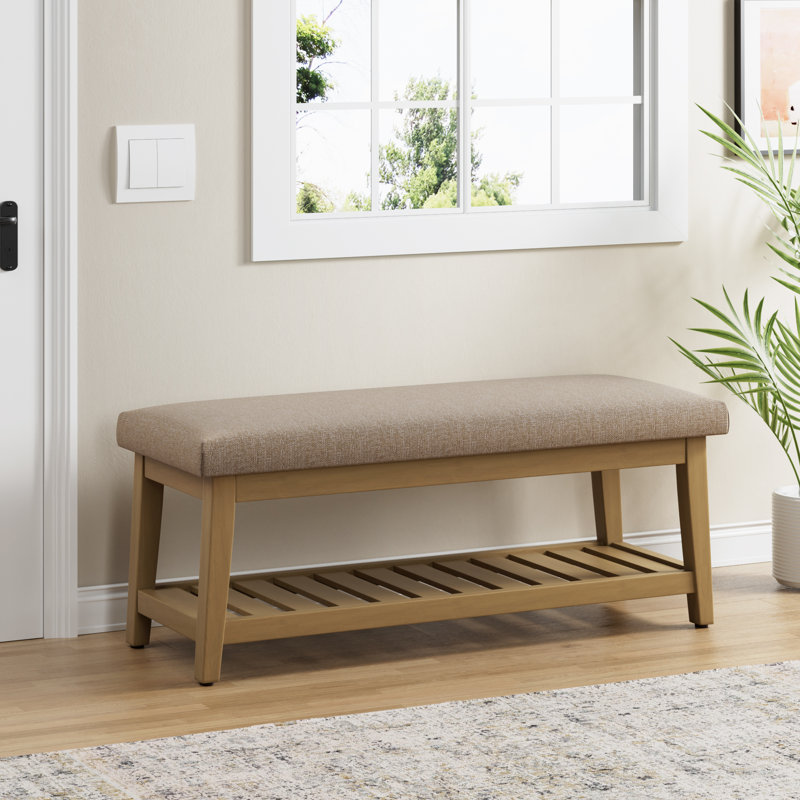 Polyester Upholstered Storage Bench, Brown