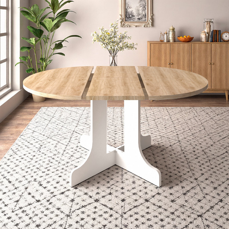 Table de salle à manger extensible Farmhouse pour 6 | Finition chêne blanc | Base ovale à tréteaux |