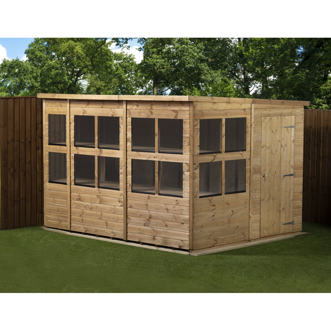 Empire Sheds 10x8ft Pent Potting Shed - Double Door - Brown Wood - Toughened Glass - Image 4