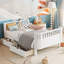 Lit plateforme simple en bois avec garde-corps et 2 tiroirs de rangement, structure de lit simple à profil bas pour garçons et filles, blanc