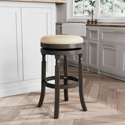 Tabouret de bar 30 po en cuir, bois franc, tabouret pivotant confortable au fini, siège en cuir reconstitué, structure