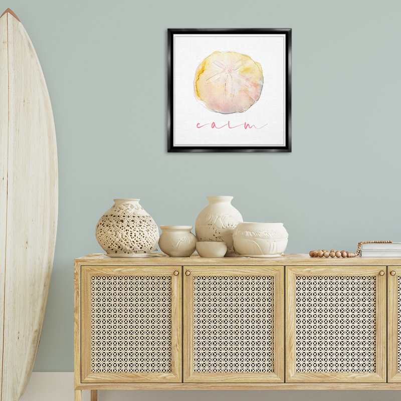 «Sand Dollar», art calme encadré par John Keeling, Cadre flottant noir de jais, H 25 po x l 25 po