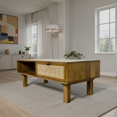 Deaux Acacia Wood Coffee Table With Dual Storage Compartments - Rectangular Blonde Finish