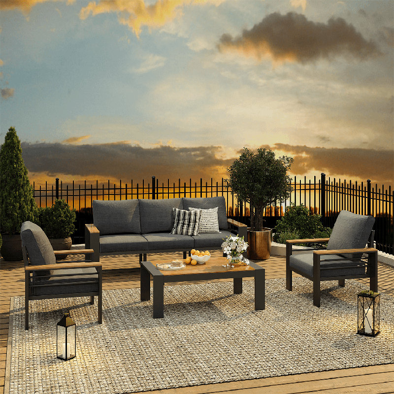 Aluminum Patio Conversation Set with Removable Cushions, Black