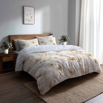 Country Farmhouse Comforter Set of 6 - Floral Cream Wildflowers Comforter Bedding Set