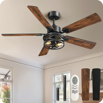 52'' Farmhouse Flush Mount Ceiling Fans With Lights Kit And Remote & App Control
