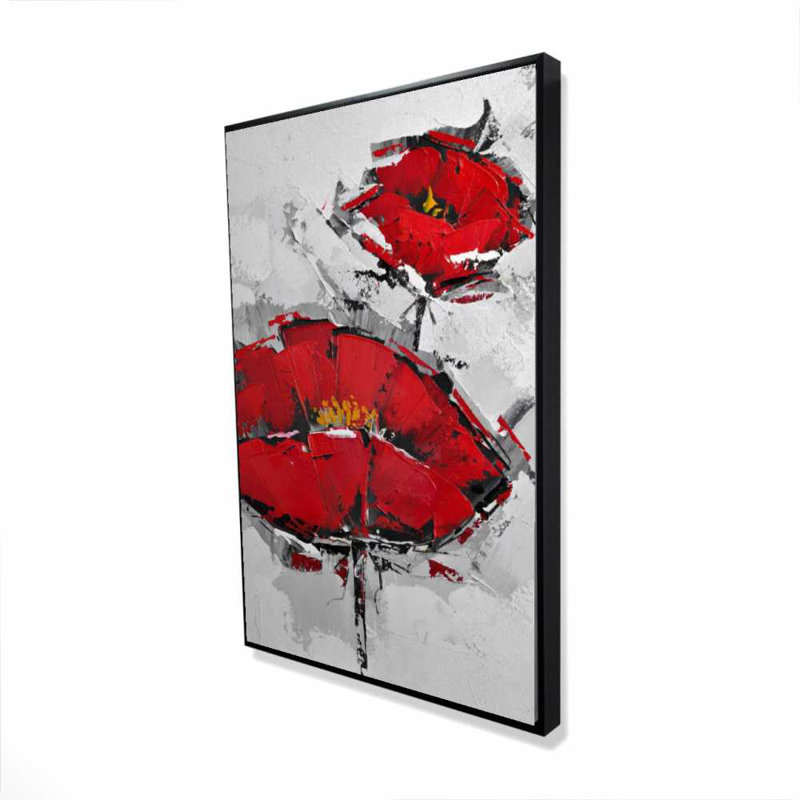Coquelicots rouges texturés - toile grise contemporaine