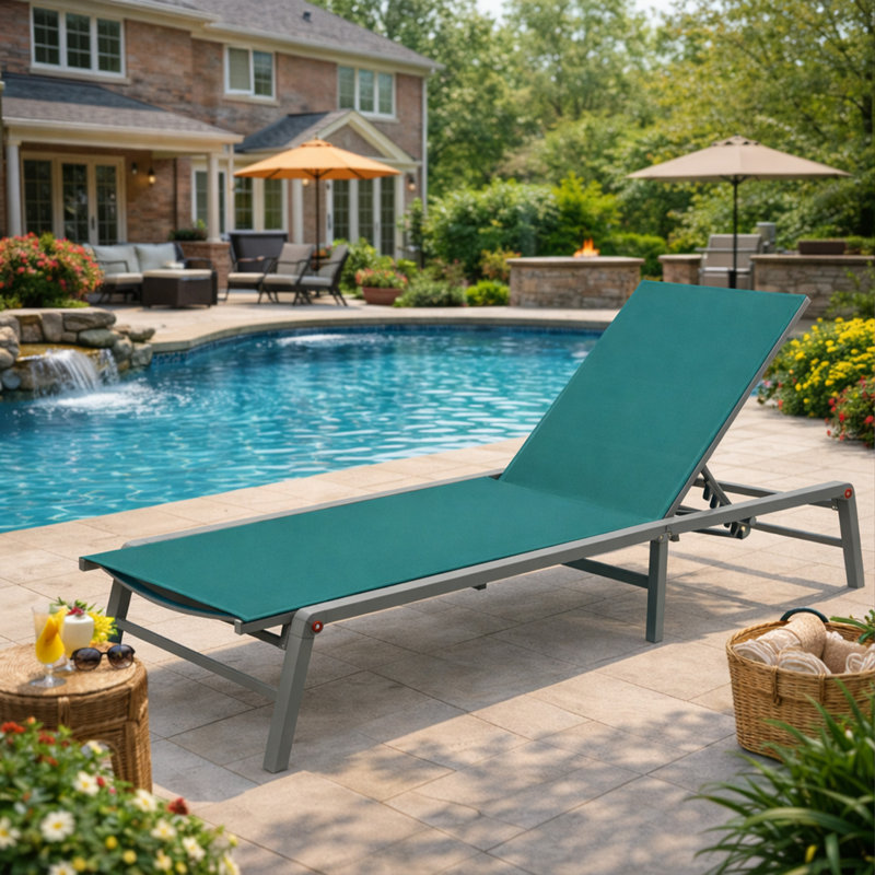 Kozyard Outdoor Foldable Lounge Chair, Aluminum Frame Patio Lounger with 5-Position Adjustable Backrest, Breathable Textilene Fabric, Assemble-Free, Reclining Full-Flat Poolside MintGreen
