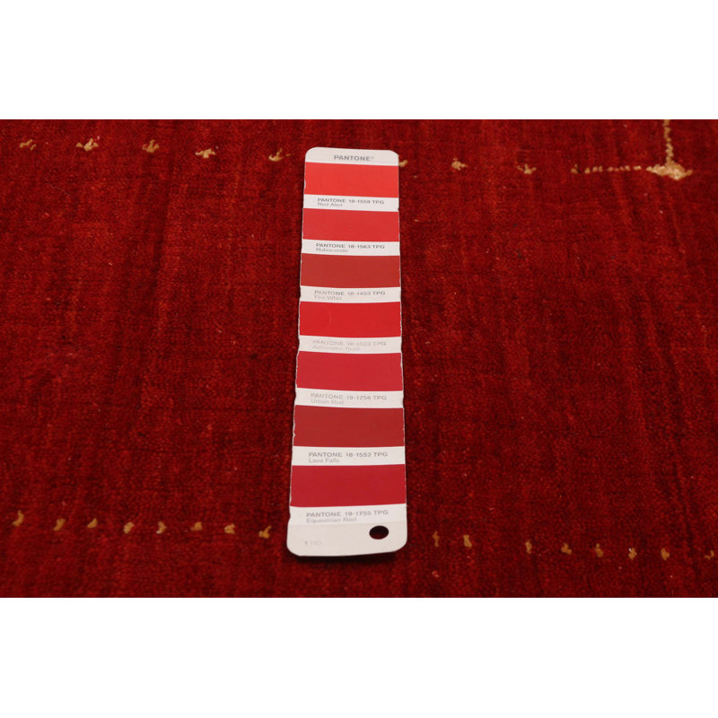Tapis rouge nouvel âge en laine 4 pi 8 po x 6 pi 6 po One-of-a-Kind