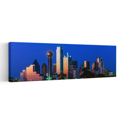 Night Cityscape Dallas Texas USA by J Sohm/VOA LLC - Wrapped Canvas Panoramic Print