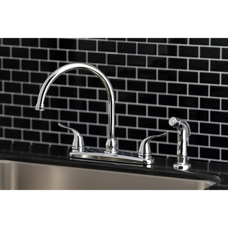 Kingston Brass Yosemite Two-Handle 4-Hole 8" Centerset Kitchen Faucet with Side Sprayer, Polished Chrome