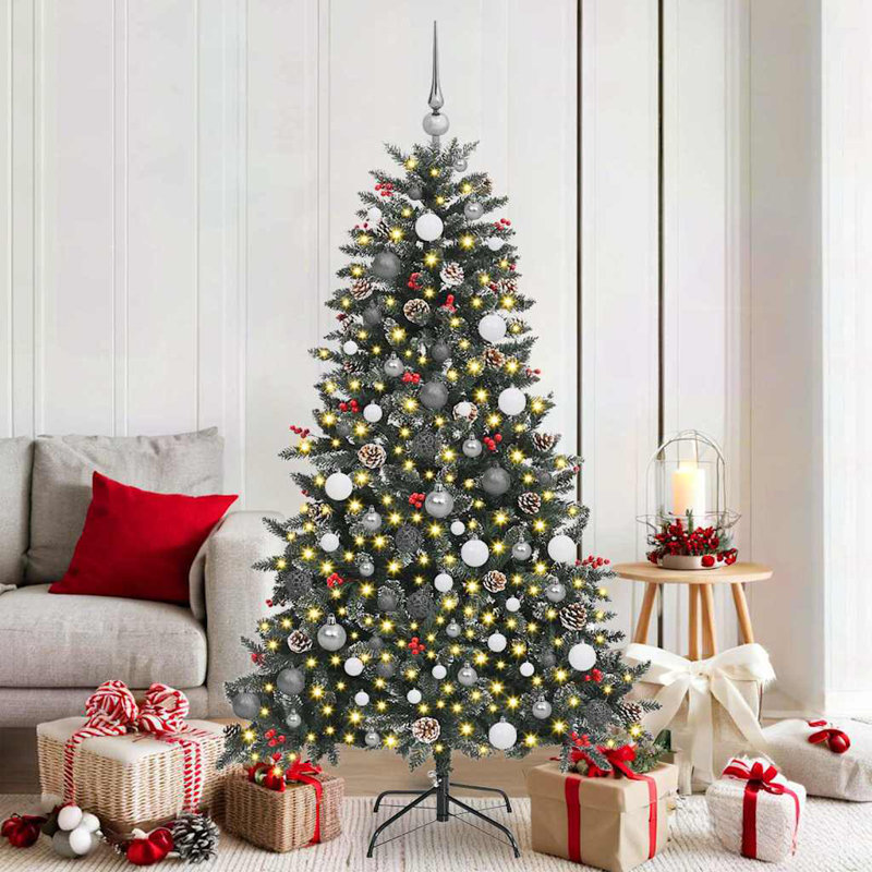 Arbre de Noël artificiel vidaXL avec 300 lumières DEL vertes 70,87 po, 5.9', Blanc