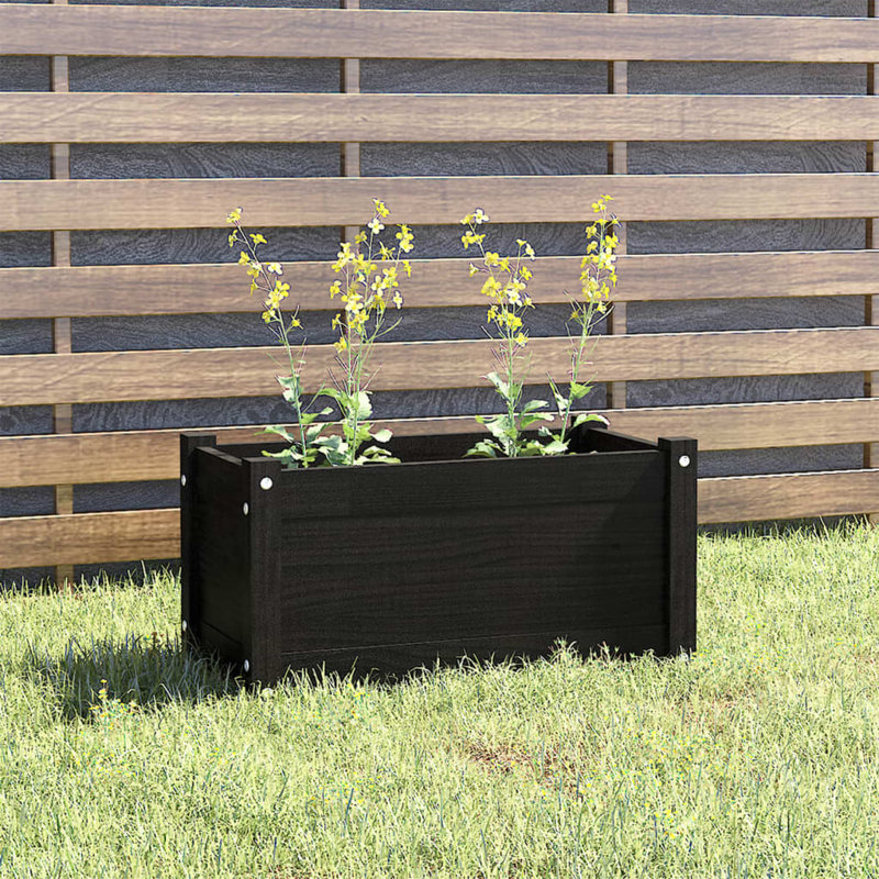 Lisbon Wood Pot Planter, 12.2" H x 23.6" W x 12.2" D, Black