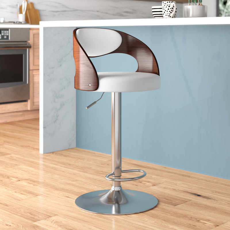 Nathalia Height Adjustable Swivel Faux Leather Bar Stool, White